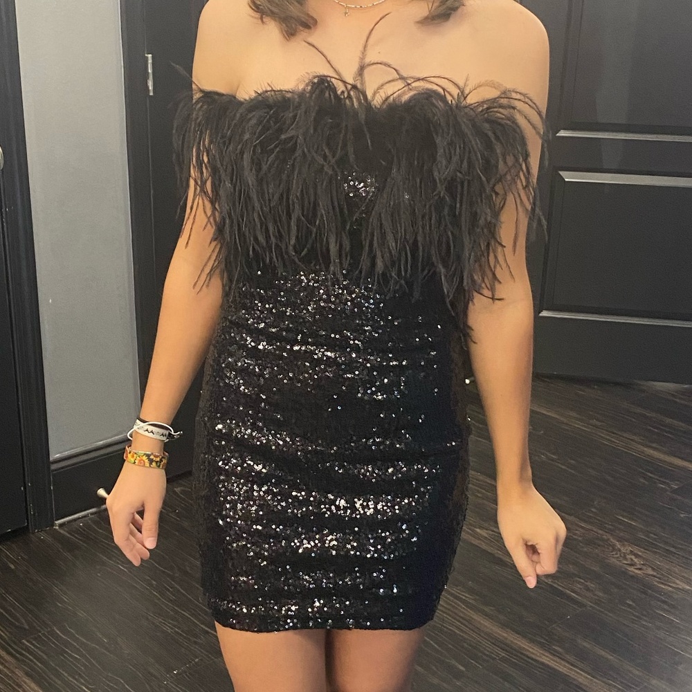 Sherri Hill Black Strapless Sequin Dress